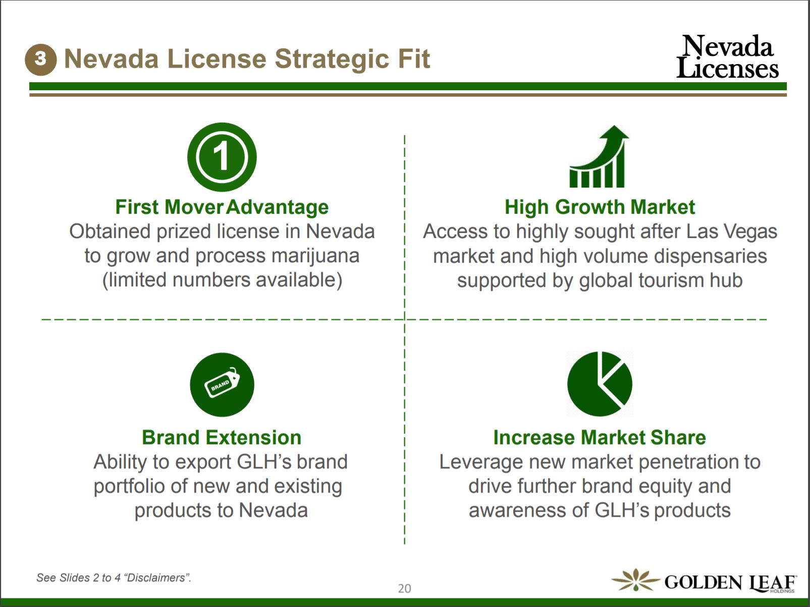 Slide 24 from Golden leaf's investor deck detailing the reasons for its Nevada expansion.