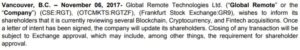 Global Remote Technologies' November 6th, 2017 news release.