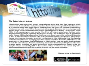 Cuba Ventures information slide on internet access within Cuba, from it's November 2017 investor presentation.