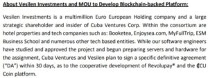 Cuba Ventures disclosure related to Vesilen Investments.