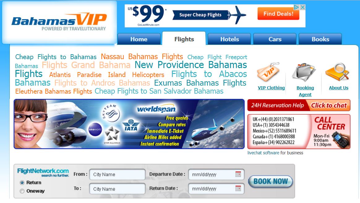 A screenshot of the Cuba Ventures owned website Bahamas VIP.