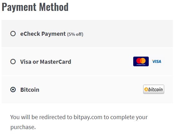 A snapshot from the Isodiol International website indicating you can select to pay for your order with Bitcoin.