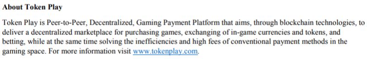 The news release blurb outlining the business of Token Play.