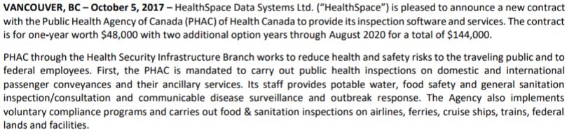 The details of the agreement between Health Canada and HealthSpace Data Systems