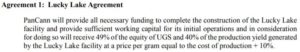 The interim agreement between Harvest One and PanCann Streaming (Cannabis Wheaton) related to the Lucky Lake facility.