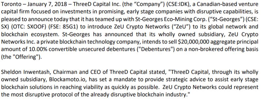 ThreeD Capital's January 7, 2018 news release.