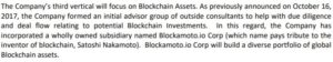 ThreeD's October 26 news release as it pertains to blockchain investments.