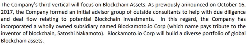 ThreeD's October 26 news release as it pertains to blockchain investments.