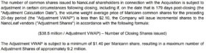 Potential share issuance revision related to the NanoLeaf acquisition by MariCann.