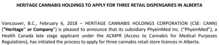 Heritage Cannabis intends to vertically integrate itself through the use of dispensaries.