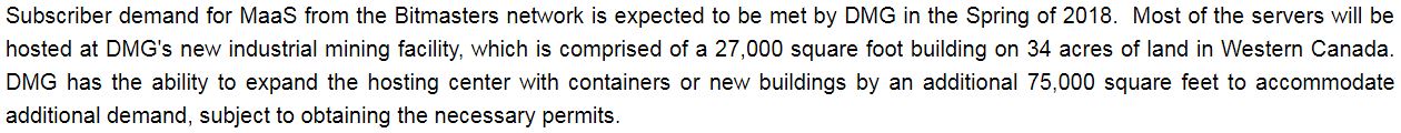 DMG Blockchain's stated expansion abilities at the third facility.