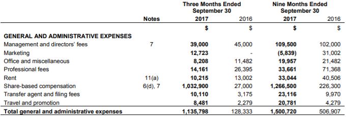 Matica's expenses as of September 30, 2017.