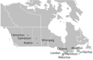 Indicated potential cities for Harvest Medicine medical cannabis clinics.