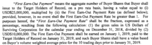 Terms for Kure Corp's first earn out payment.