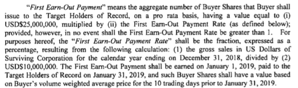 Terms for Kure Corp's first earn out payment.