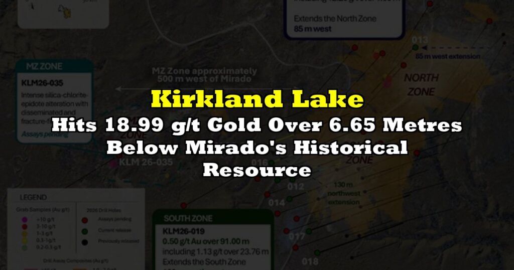 Hits 18.99 g/t Gold Over 6.65 Metres Below Mirado's Historical Resource