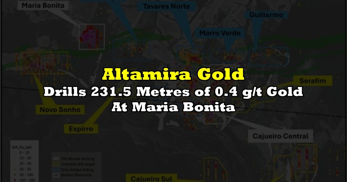 Drills 231.5 Metres of 0.4 g/t Gold At Maria Bonita