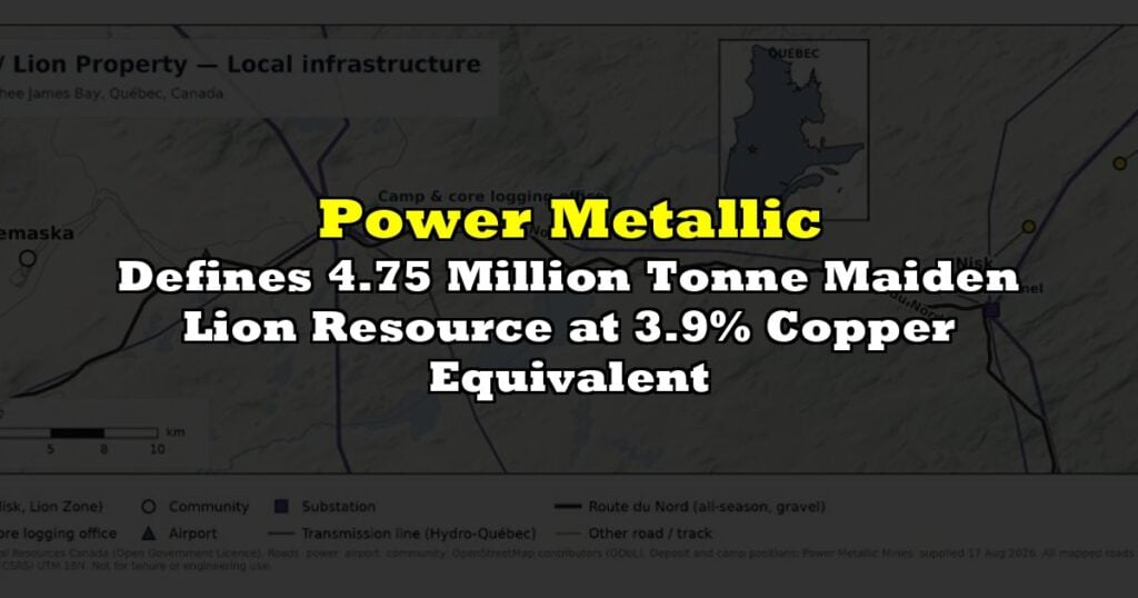 Defines 4.75 Million Tonne Maiden Lion Resource at 3.9% Copper Equivalent