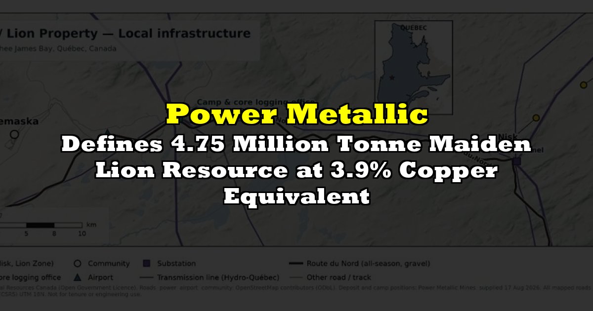 Defines 4.75 Million Tonne Maiden Lion Resource at 3.9% Copper Equivalent