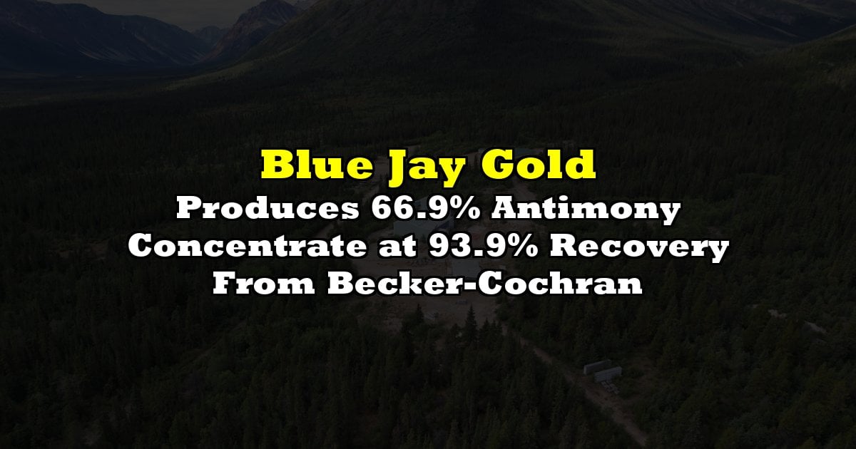 Produces 66.9% Antimony Concentrate at 93.9% Recovery From Becker-Cochran