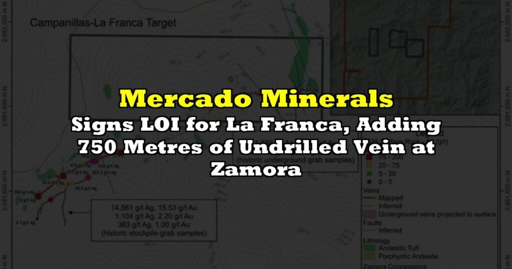 Signs LOI for La Franca, Adding 750 Metres of Undrilled Vein at Zamora
