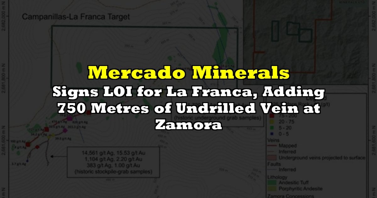 Signs LOI for La Franca, Adding 750 Metres of Undrilled Vein at Zamora