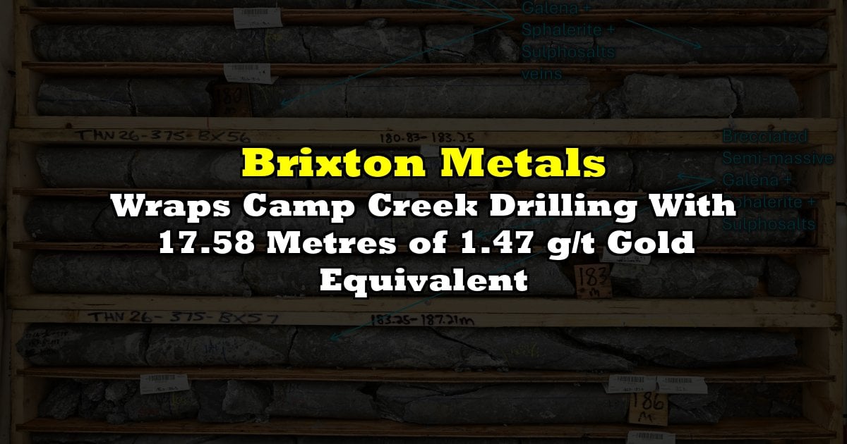 Wraps Camp Creek Drilling With 17.58 Metres of 1.47 g/t Gold Equivalent