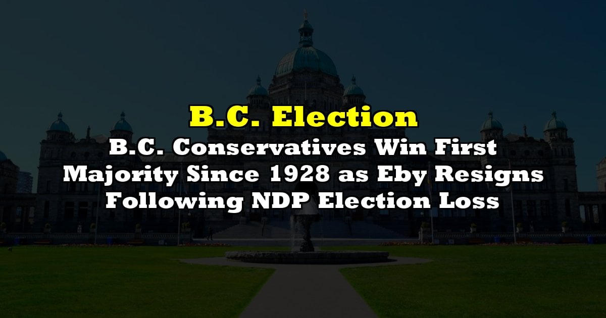 B.C. Conservatives Win First Majority Since 1928 as Eby Resigns Following NDP Election Loss