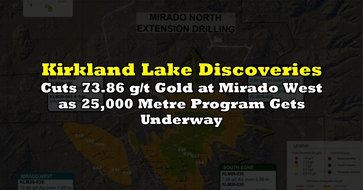 Cuts 73.86 g/t Gold at Mirado West as 25,000 Metre Program Gets Underway