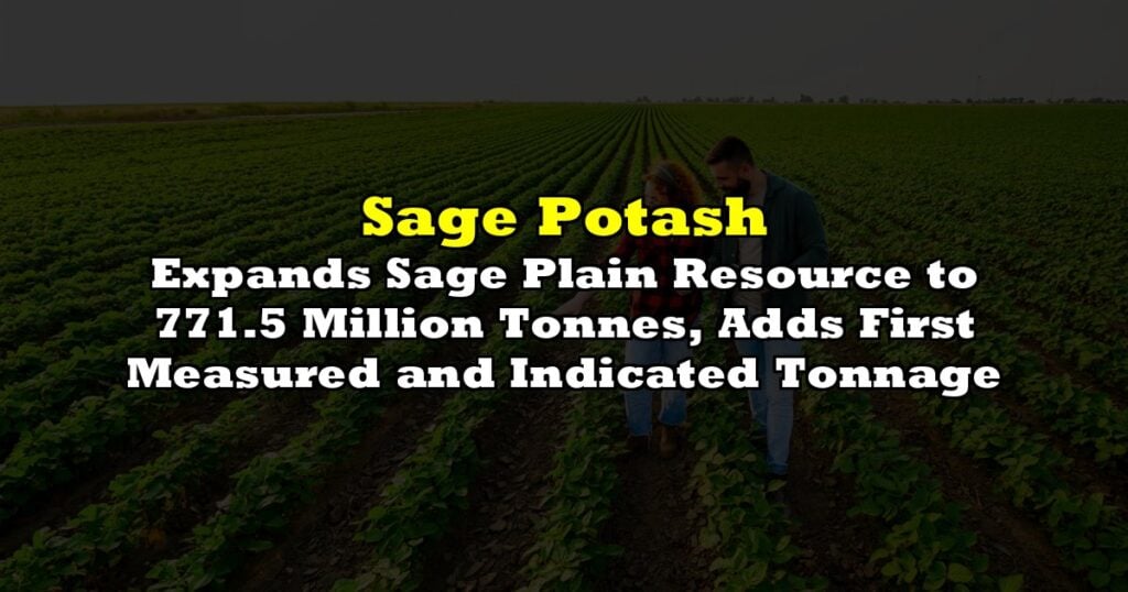 Expands Sage Plain Resource to 771.5 Million Tonnes, Adds First Measured and Indicated Tonnage