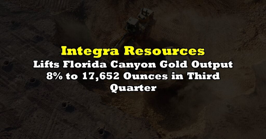 Lifts Florida Canyon Gold Output 8% to 17,652 Ounces in Third Quarter