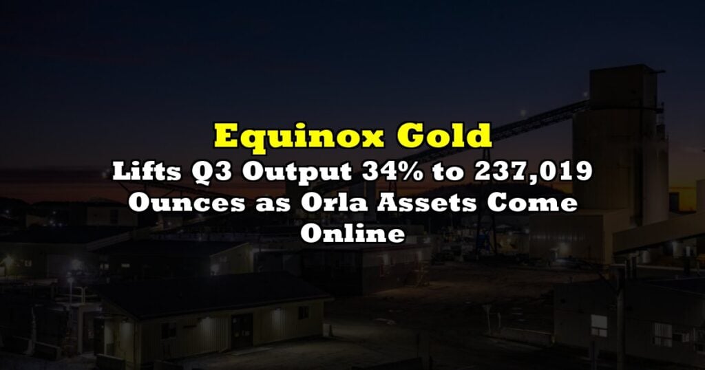 Lifts Q3 Output 34% to 237,019 Ounces as Orla Assets Come Online