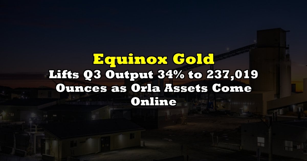 Lifts Q3 Output 34% to 237,019 Ounces as Orla Assets Come Online
