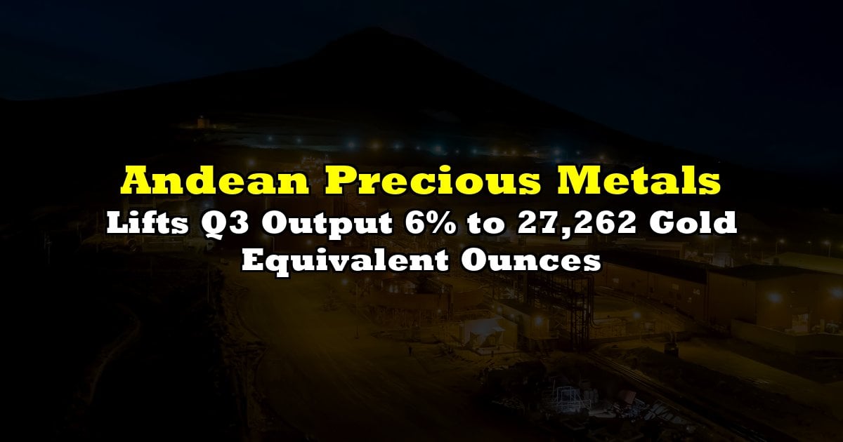 Lifts Q3 Output 6% to 27,262 Gold Equivalent Ounces