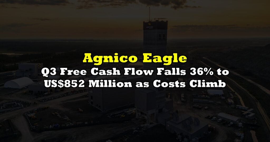 Q3 Free Cash Flow Falls 36% to US$852 Million as Costs Climb