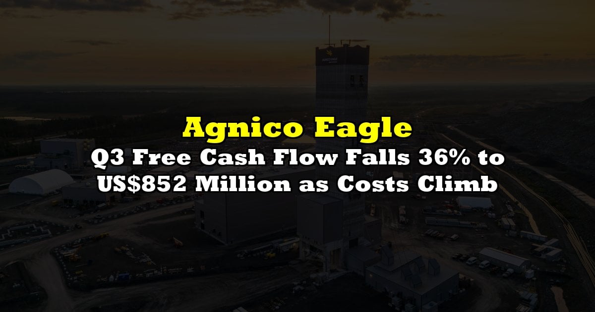 Q3 Free Cash Flow Falls 36% to US$852 Million as Costs Climb