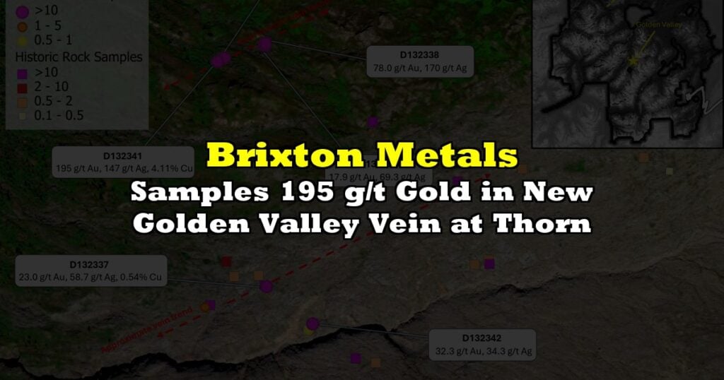 Samples 195 g/t Gold in New Golden Valley Vein at Thorn