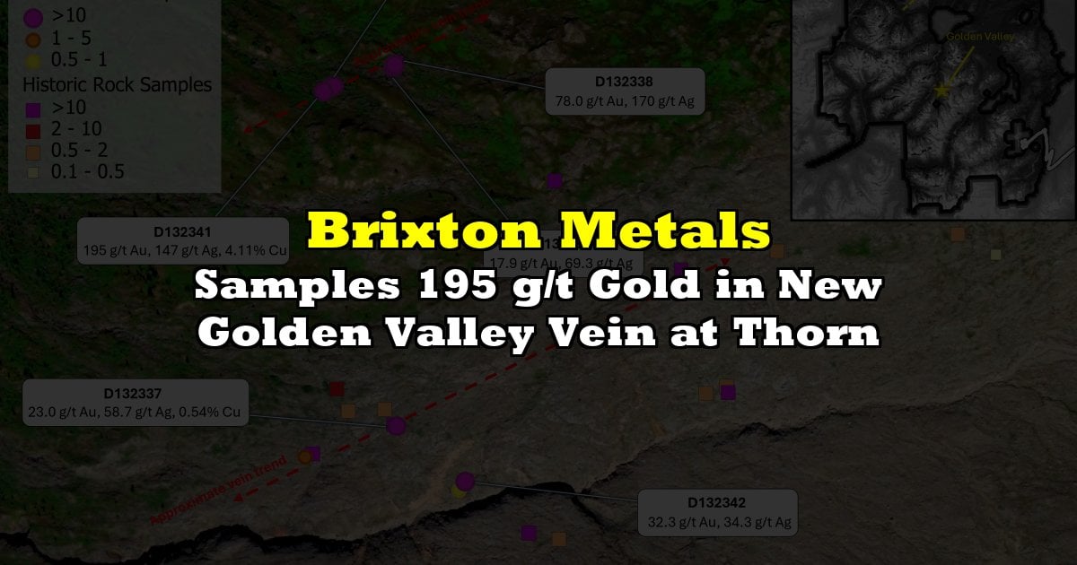 Samples 195 g/t Gold in New Golden Valley Vein at Thorn